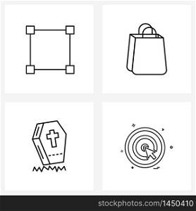 4 Interface Line Icon Set of modern symbols on text, scary, shopping bag, coffin, focus Vector Illustration