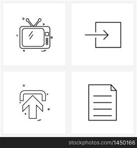 4 Interface Line Icon Set of modern symbols on TV, pointer, screen, sign in, document Vector Illustration