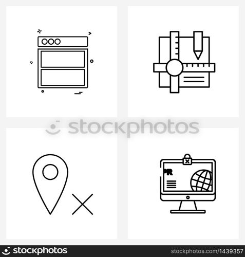 4 Interface Line Icon Set of modern symbols on web, navigation, internet, drawing, location Vector Illustration