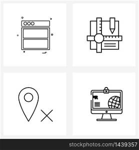 4 Interface Line Icon Set of modern symbols on web, navigation, internet, drawing, location Vector Illustration