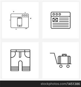 4 Interface Line Icon Set of modern symbols on web, shorts, smart phone, mail, cloths Vector Illustration