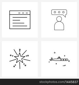 4 Interface Line Icon Set of modern symbols on website, shape, institution, state, military Vector Illustration