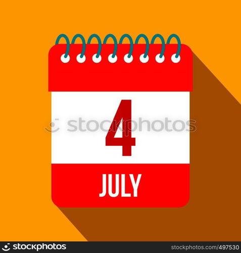 4 July Calendar, Independence Day USA flat icon on a yellow background. 4 July Calendar, Independence Day USA flat icon