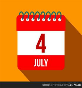 4 July Calendar, Independence Day USA flat icon on a yellow background. 4 July Calendar, Independence Day USA flat icon