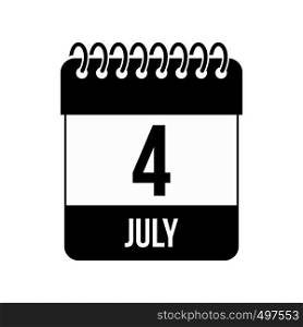 4 July Calendar, Independence Day USA icon. Black simple style. 4 July Calendar, Independence Day USA icon