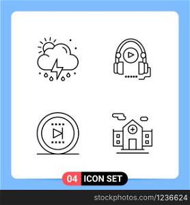 4 Line Black Icon Pack Outline Symbols for Mobile Apps isolated on white background. 4 Icons Set.. Creative Black Icon vector background