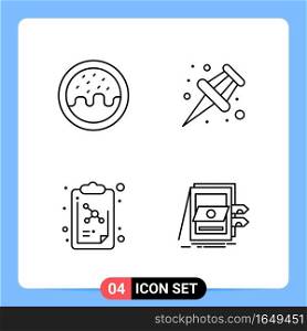 4 Line Black Icon Pack Outline Symbols for Mobile Apps isolated on white background. 4 Icons Set.. Creative Black Icon vector background