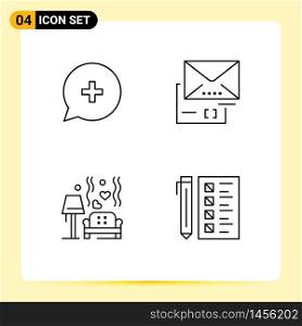 4 Line concept for Websites Mobile and Apps add, sofa, plus, email, heart Editable Vector Design Elements