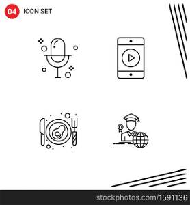 4 Line concept for Websites Mobile and Apps audio, egg, record, play, avatar Editable Vector Design Elements