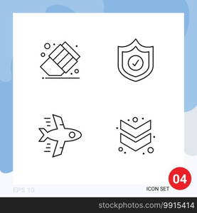 4 Line concept for Websites Mobile and Apps back to school, arrow, protection, airplane, down Editable Vector Design Elements