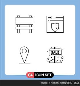 4 Line concept for Websites Mobile and Apps bench, pin, interior, shield, info board Editable Vector Design Elements