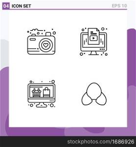 4 Line concept for Websites Mobile and Apps camera, display, photo, media, online shopping Editable Vector Design Elements