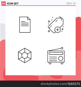 4 Line concept for Websites Mobile and Apps file, crypto, report, tag, radio Editable Vector Design Elements
