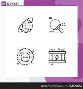 4 Line concept for Websites Mobile and Apps globe, gas, universe, table tennis, pollution Editable Vector Design Elements