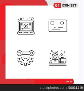 4 Line concept for Websites Mobile and Apps lesson, hand tools, screen, payment, business Editable Vector Design Elements