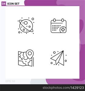 4 Line concept for Websites Mobile and Apps space, location, medical, day, destination Editable Vector Design Elements