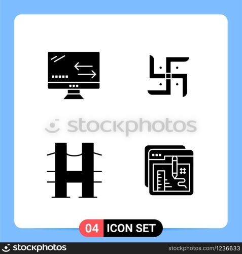 4 Solid Black Icon Pack Glyph Symbols for Mobile Apps isolated on white background. 4 Icons Set.. Creative Black Icon vector background