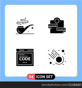 4 Solid Black Icon Pack Glyph Symbols for Mobile Apps isolated on white background. 4 Icons Set.. Creative Black Icon vector background