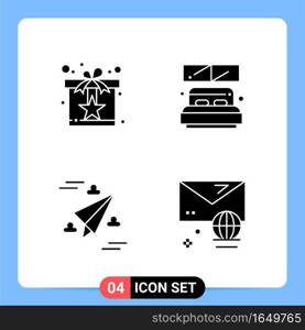 4 Solid Black Icon Pack Glyph Symbols for Mobile Apps isolated on white background. 4 Icons Set.. Creative Black Icon vector background