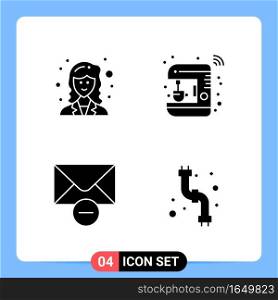 4 Solid Black Icon Pack Glyph Symbols for Mobile Apps isolated on white background. 4 Icons Set.. Creative Black Icon vector background