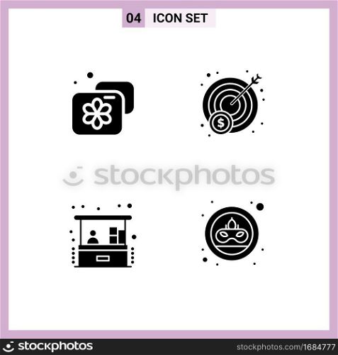 4 Solid Glyph concept for Websites Mobile and Apps accommodation, investment, spa, target, carnival Editable Vector Design Elements