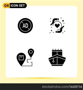 4 Solid Glyph concept for Websites Mobile and Apps ad, location, digital, heart protection, shipping Editable Vector Design Elements
