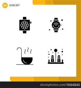 4 Solid Glyph concept for Websites Mobile and Apps apple, kitchen, watch, internet of things, spoon Editable Vector Design Elements
