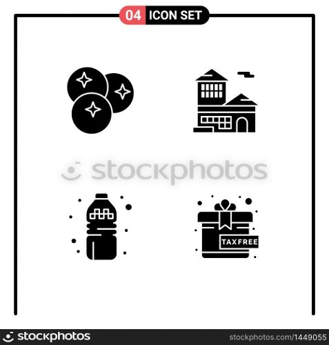 4 Solid Glyph concept for Websites Mobile and Apps blueberry, bottle, fruits, bank account, water Editable Vector Design Elements