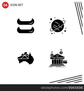 4 Solid Glyph concept for Websites Mobile and Apps boat, bank, saturn, map, banking Editable Vector Design Elements