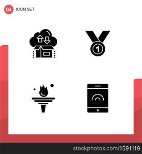 4 Solid Glyph concept for Websites Mobile and Apps box, medal, package, achieve, win Editable Vector Design Elements