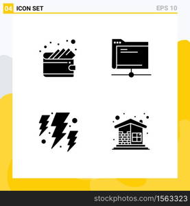 4 Solid Glyph concept for Websites Mobile and Apps cash, energy, data, remote, weather Editable Vector Design Elements