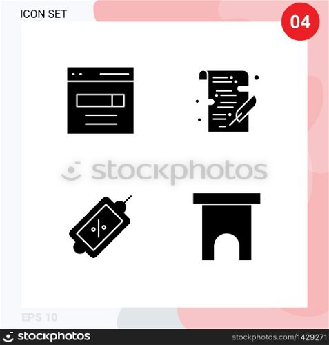 4 Solid Glyph concept for Websites Mobile and Apps communication, ecommerce, search, study, sale Editable Vector Design Elements