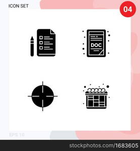 4 Solid Glyph concept for Websites Mobile and Apps file, symbolism, pencil, doc file, iteration Editable Vector Design Elements