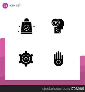 4 Solid Glyph concept for Websites Mobile and Apps hand bag, setting, activity, human, gesture Editable Vector Design Elements