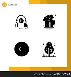 4 Solid Glyph concept for Websites Mobile and Apps language, buttons, education, birthday, play Editable Vector Design Elements
