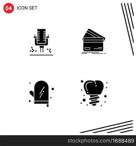 4 Solid Glyph concept for Websites Mobile and Apps mic, money, recording, cards, cooking Editable Vector Design Elements
