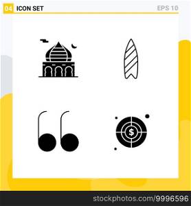 4 Solid Glyph concept for Websites Mobile and Apps mosque, open, moon, sports, business Editable Vector Design Elements