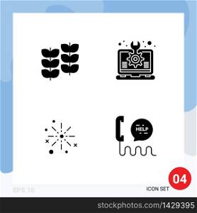 4 Solid Glyph concept for Websites Mobile and Apps plant, bang, growth, idea, celebrate Editable Vector Design Elements