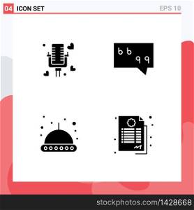 4 Solid Glyph concept for Websites Mobile and Apps talking, ufo, wedding, quote, contract Editable Vector Design Elements