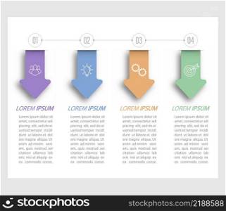 4 stages of development, improvement or training. Infographics with visual action icons for business, finance, project, plan or marketing. Flat vector style