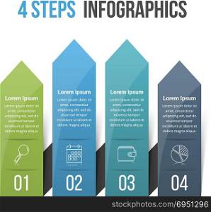 4 Steps Infographics with Arrows. Infographic template with four arrows, can be used as steps or options, workflow or process diagram, vector eps10 illustration
