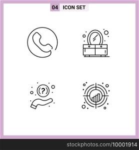 4 Thematic Vector Filledline Flat Colors and Editable Symbols of answer, support, bedroom, faq, crosshair Editable Vector Design Elements