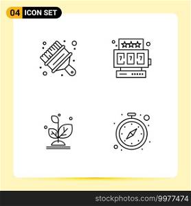 4 Thematic Vector Filledline Flat Colors and Editable Symbols of art, growth, brush, game, clock Editable Vector Design Elements