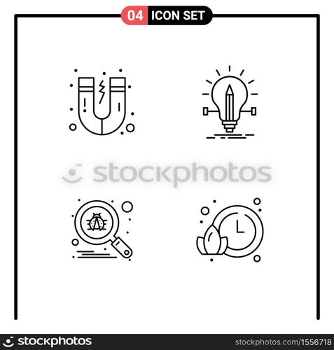 4 Thematic Vector Filledline Flat Colors and Editable Symbols of attraction, scan, bulb, light, secure Editable Vector Design Elements