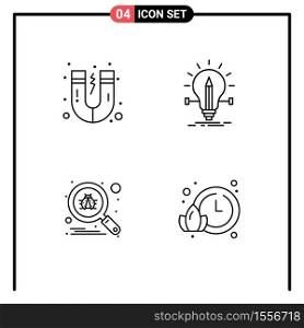 4 Thematic Vector Filledline Flat Colors and Editable Symbols of attraction, scan, bulb, light, secure Editable Vector Design Elements