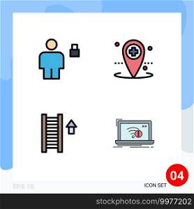 4 Thematic Vector Filledline Flat Colors and Editable Symbols of avatar, ladder, locked, hospital, staircase Editable Vector Design Elements
