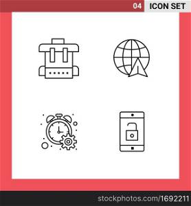 4 Thematic Vector Filledline Flat Colors and Editable Symbols of bag, timer, arrow, counter, mobile Editable Vector Design Elements