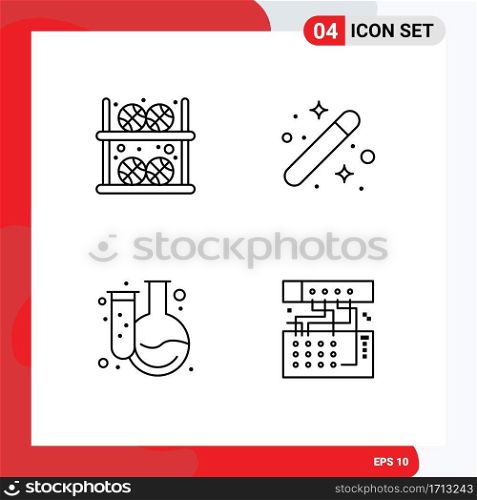 4 Thematic Vector Filledline Flat Colors and Editable Symbols of ball, graphical, player, design, chemistry Editable Vector Design Elements