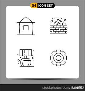 4 Thematic Vector Filledline Flat Colors and Editable Symbols of building, home, hut, firewall, lump Editable Vector Design Elements