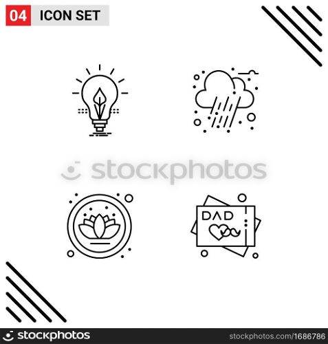 4 Thematic Vector Filledline Flat Colors and Editable Symbols of bulb, nature, energy, cloud, fathers day greeting card Editable Vector Design Elements